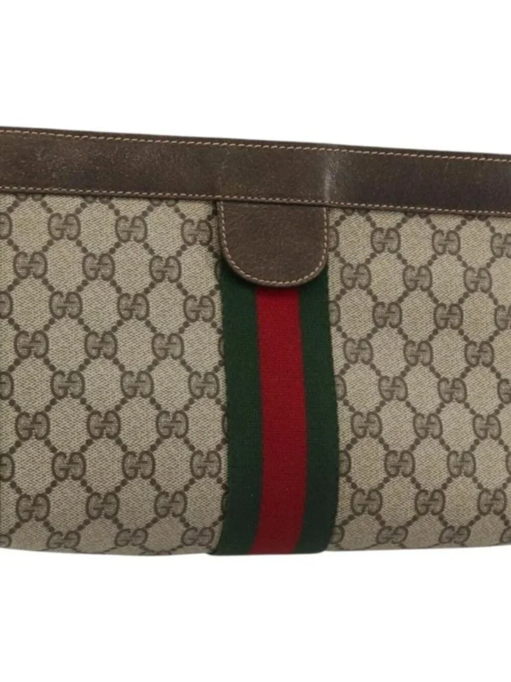 GUCCI GG Supreme Web Sherry Line Clutch Bag PVC Beige 67 014 2125 Auth BA13385